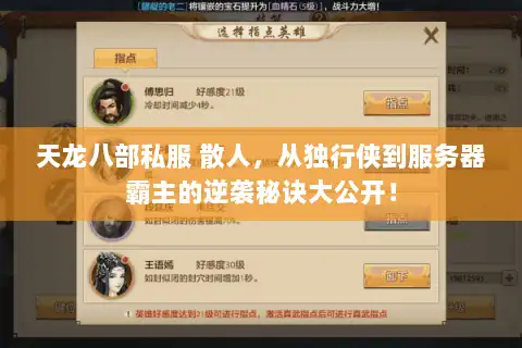天龙八部私服 散人，从独行侠到服务器霸主的逆袭秘诀大公开！