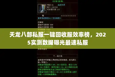 天龙八部私服一键回收服效率榜，2025实测数据曝光最速私服