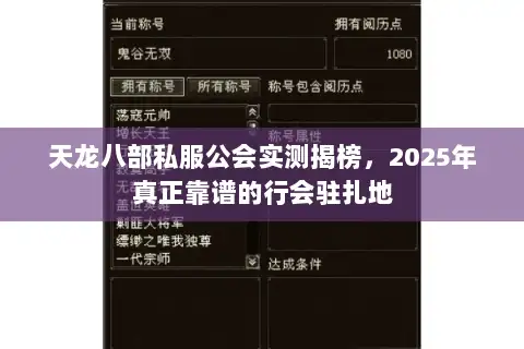 天龙八部私服公会实测揭榜，2025年真正靠谱的行会驻扎地