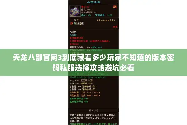 天龙八部官网3到底藏着多少玩家不知道的版本密码私服选择攻略避坑必看