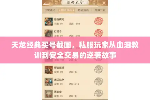 天龙经典买号截图，私服玩家从血泪教训到安全交易的逆袭故事