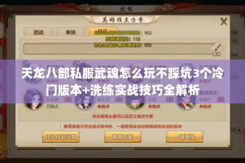 天龙八部私服武魂怎么玩不踩坑3个冷门版本+洗练实战技巧全解析