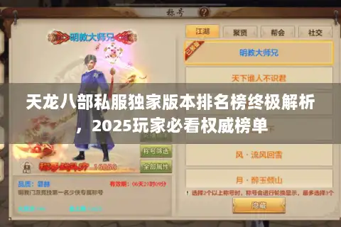 天龙八部私服独家版本排名榜终极解析，2025玩家必看权威榜单