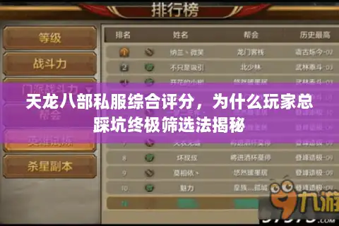 天龙八部私服综合评分，为什么玩家总踩坑终极筛选法揭秘