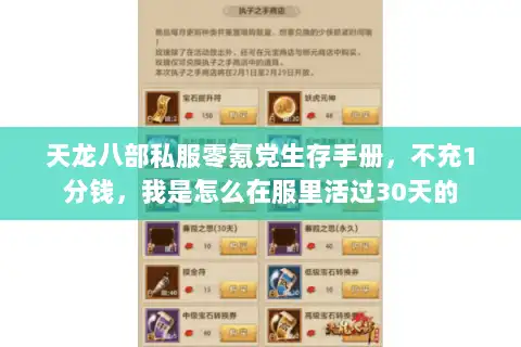 天龙八部私服零氪党生存手册，不充1分钱，我是怎么在服里活过30天的