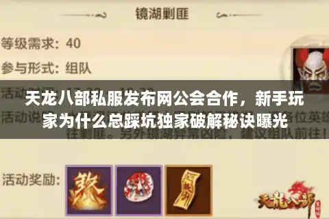 天龙八部私服发布网公会合作，新手玩家为什么总踩坑独家破解秘诀曝光