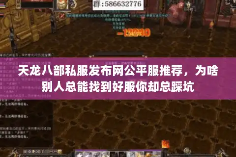天龙八部私服发布网公平服推荐，为啥别人总能找到好服你却总踩坑