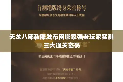 天龙八部私服发布网哪家强老玩家实测三大通关密码