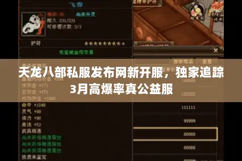 天龙八部私服发布网新开服，独家追踪3月高爆率真公益服