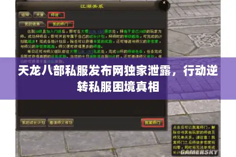 天龙八部私服发布网独家泄露，行动逆转私服困境真相