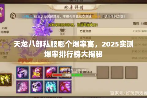 天龙八部私服哪个爆率高，2025实测爆率排行榜大揭秘