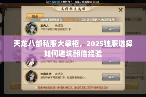天龙八部私服大掌柜，2025独服选择如何避坑翻倍经验