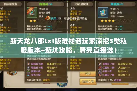 新天龙八部txt版难找老玩家深挖3类私服版本+避坑攻略,看完直接选! 新天龙八部txt版难找老玩家深挖3类私服版本+避坑攻略,看完直接选!