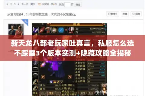 新天龙八部老玩家吐真言，私服怎么选不踩雷3个版本实测+隐藏攻略全揭秘