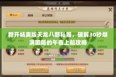 新开畅爽版天龙八部私服，破解30秒爆满困局的午夜上船攻略