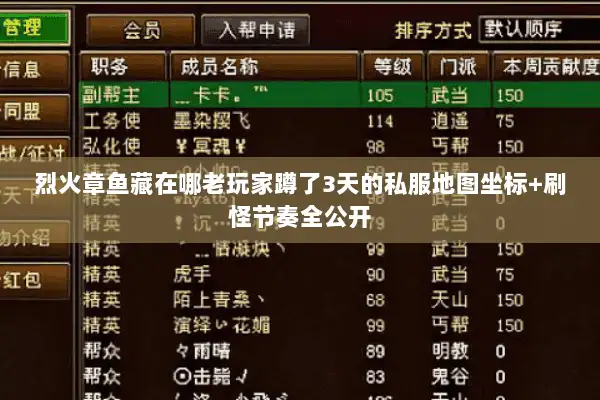 烈火章鱼藏在哪老玩家蹲了3天的私服地图坐标+刷怪节奏全公开