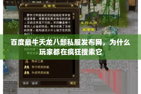 百度最牛天龙八部私服发布网，为什么玩家都在疯狂搜索它