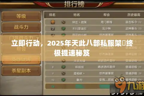 立即行动，2025年天此八部私服架設终极提速秘笈
