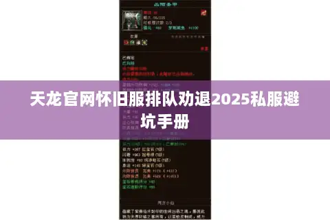 天龙官网怀旧服排队劝退2025私服避坑手册