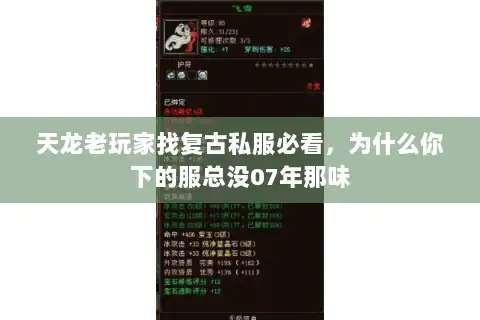 天龙老玩家找复古私服必看，为什么你下的服总没07年那味