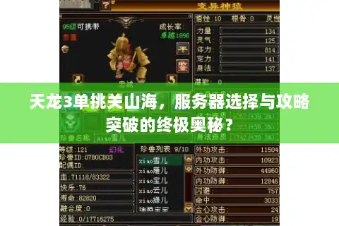 天龙3单挑关山海，服务器选择与攻略突破的终极奥秘？