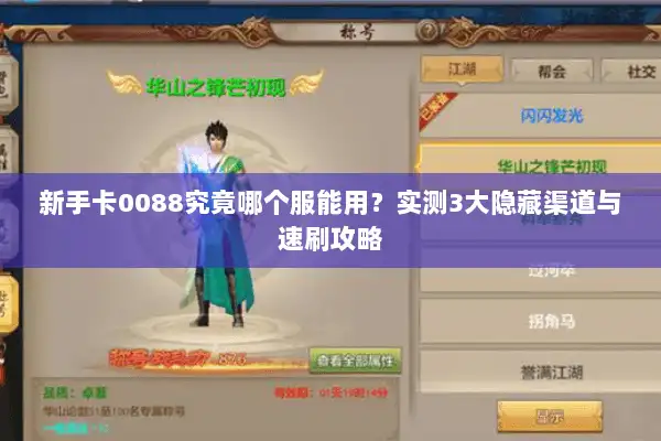 新手卡0088究竟哪个服能用？实测3大隐藏渠道与速刷攻略