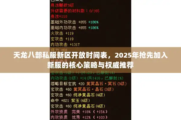 天龙八部私服新区开放时间表，2025年抢先加入新服的核心策略与权威推荐