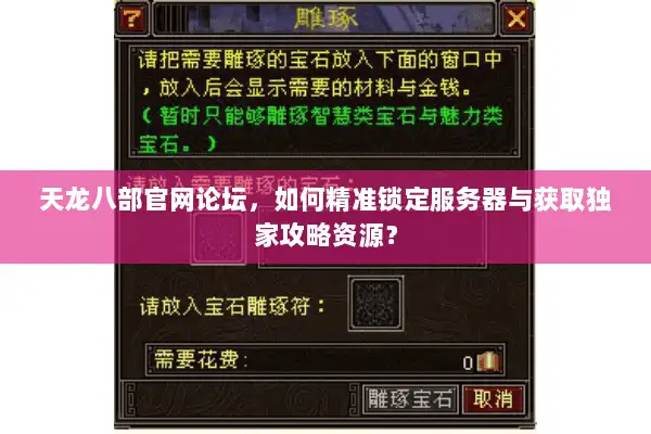 天龙八部官网论坛，如何精准锁定服务器与获取独家攻略资源？