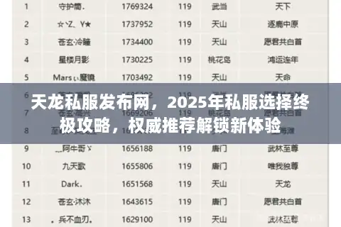 天龙私服发布网，2025年私服选择终极攻略，权威推荐解锁新体验