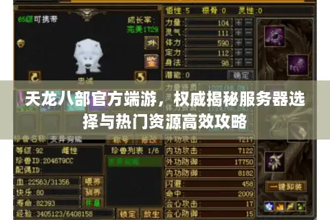天龙八部官方端游，权威揭秘服务器选择与热门资源高效攻略