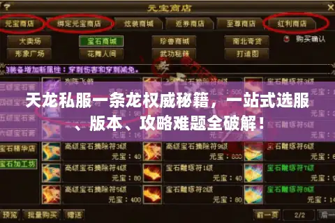 天龙私服一条龙权威秘籍，一站式选服、版本、攻略难题全破解！