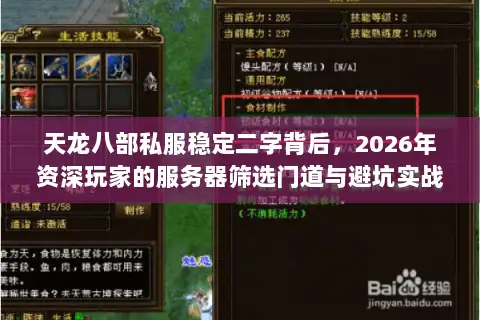 天龙八部私服稳定二字背后，2026年资深玩家的服务器筛选门道与避坑实战