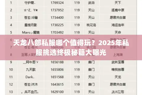 天龙八部私服哪个值得玩？2025年私服挑选终极秘籍大曝光