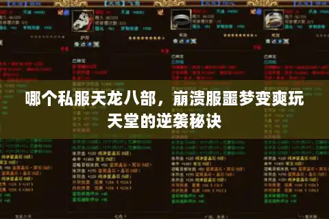 哪个私服天龙八部,崩溃服噩梦变爽玩天堂的逆袭秘诀 哪个私服天龙八部,崩溃服噩梦变爽玩天堂的逆袭秘诀