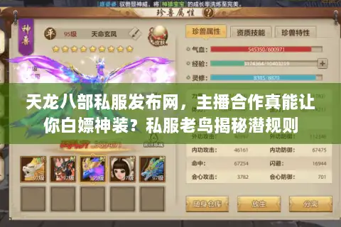 天龙八部私服发布网，主播合作真能让你白嫖神装？私服老鸟揭秘潜规则