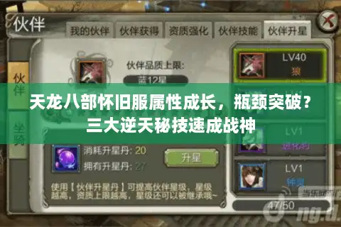 天龙八部怀旧服属性成长，瓶颈突破？三大逆天秘技速成战神