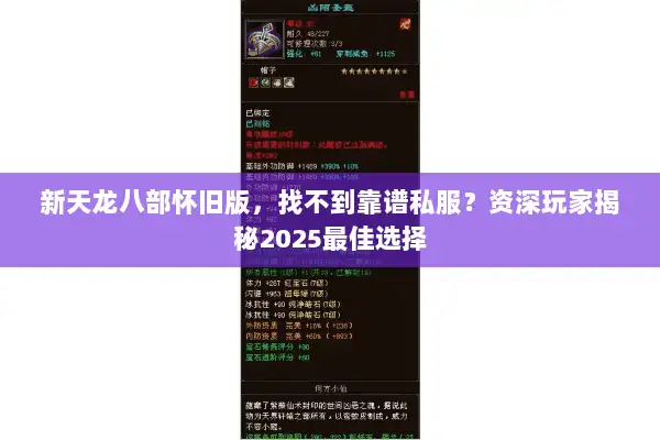 新天龙八部怀旧版,找不到靠谱私服?资深玩家揭秘2025最佳选择 新天龙八部怀旧版,找不到靠谱私服?资深玩家揭秘2025最佳选择