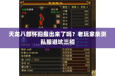 天龙八部怀旧服出来了吗？老玩家亲测私服避坑三招