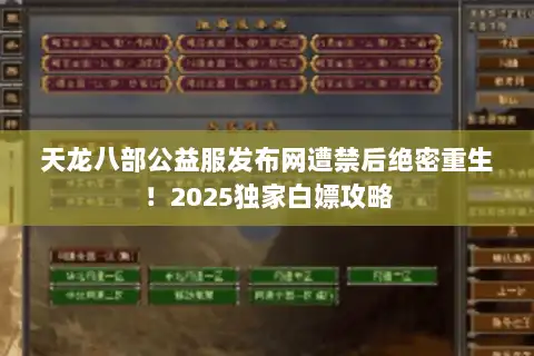 天龙八部公益服发布网遭禁后绝密重生！2025独家白嫖攻略