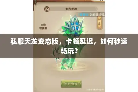 私服天龙变态版，卡顿延迟，如何秒速畅玩？