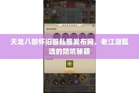 天龙八部怀旧服私服发布网，老江湖甄选的防坑秘籍