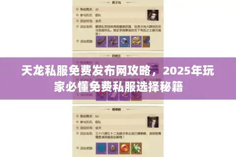 天龙私服免费发布网攻略，2025年玩家必懂免费私服选择秘籍