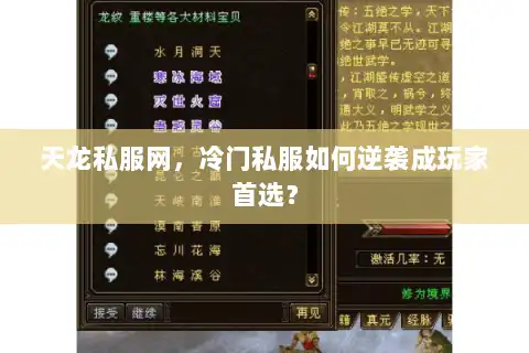 天龙私服网,冷门私服如何逆袭成玩家首选? 天龙私服网,冷门私服如何逆袭成玩家首选?