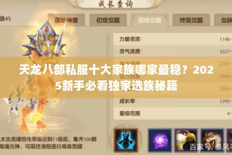 天龙八部私服十大家族哪家最稳？2025新手必看独家选族秘籍