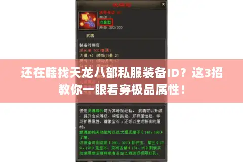 还在瞎找天龙八部私服装备ID？这3招教你一眼看穿极品属性！