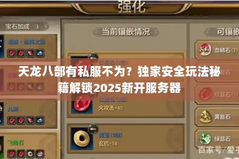 天龙八部有私服不为?独家安全玩法秘籍解锁2025新开服务器 天龙八部有私服不为?独家安全玩法秘籍解锁2025新开服务器