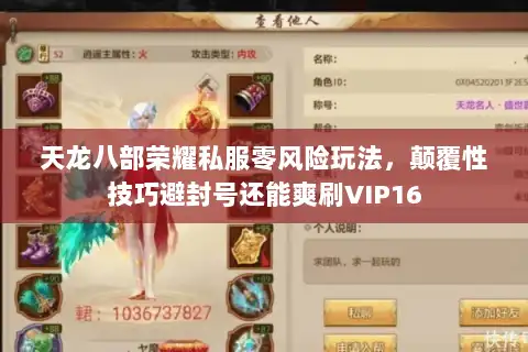 天龙八部荣耀私服零风险玩法，颠覆性技巧避封号还能爽刷VIP16