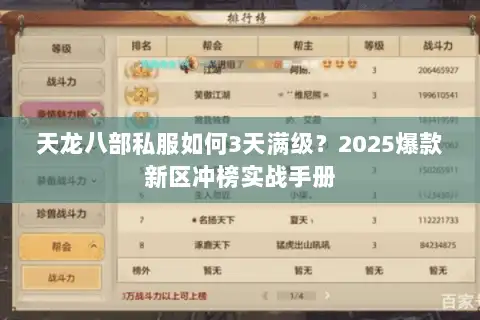 天龙八部私服如何3天满级?2025爆款新区冲榜实战手册 天龙八部私服如何3天满级?2025爆款新区冲榜实战手册