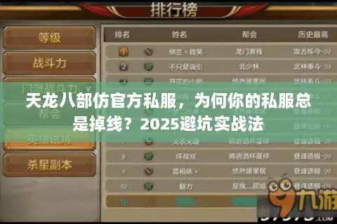 天龙八部仿官方私服，为何你的私服总是掉线？2025避坑实战法