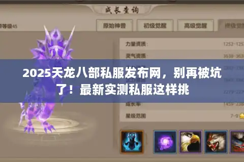 2025天龙八部私服发布网，别再被坑了！最新实测私服这样挑